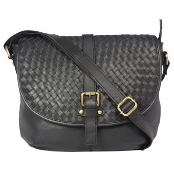 Genuine Leather Black Sling Bag-00745A front (leathermanfashion)
