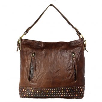 Women's Brown Leather Hobo Bag-NR0040 Front (leathermanfashion)