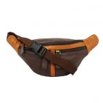 Beige Dark Brown Mens Genuine Leather Belt Bag front (leathermanfashion)
