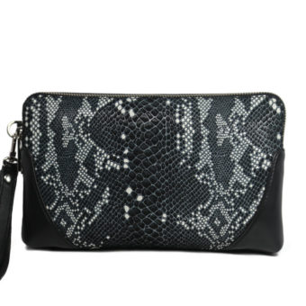 Snake Print Black Leather Clutch 2011 front (leathermanfashion)