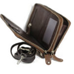 Dark Brown Leather Pouch Bag ML06 inside with strap (leathermanfashion)