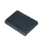 Trifold navy leather wallet NR-1005 laydown (leathermanfashion)