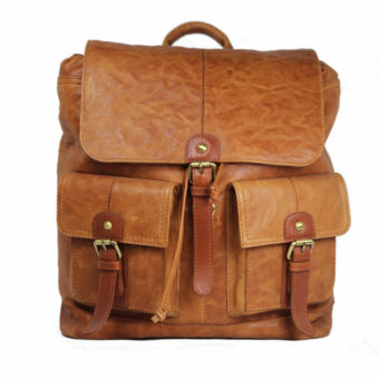 Tan Unisex Leather Backpack NR0043 front (leathermanfashion)