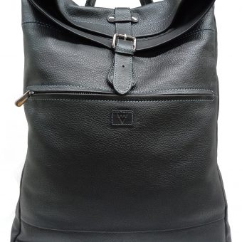 genuine leather unisex black backpack TG-2075 black front