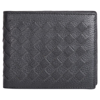 Genuine Leather Woven Design Black Unisex Wallet