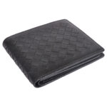 Genuine Leather Woven Design Black Unisex Wallet laydown