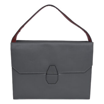 Leather Grey Handbag LMN_HANDBAG_B_109_GREY_RED_BC5645