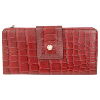 Genuine Leather Women Red Wallet 12 Card Slots