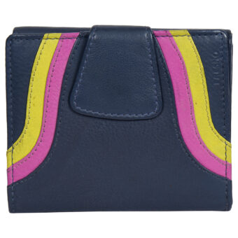 Genuine Leather Women's Navy Blue Multicolored Wallet 4 Card Slots