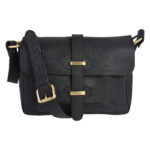 Genuine leather black shoulder bag for girls
