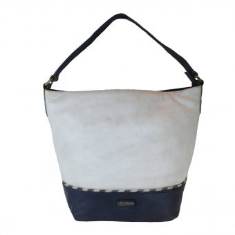 Genuine Leather Women's Beige Blue Shoulder Bag NR0018