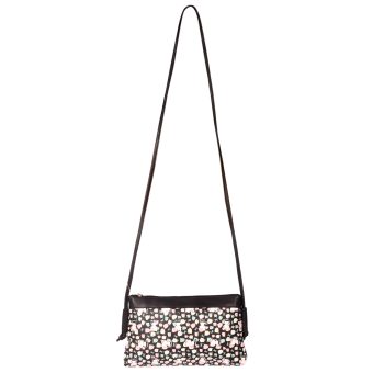 Genuine Leather Women Print Black Sling Bag